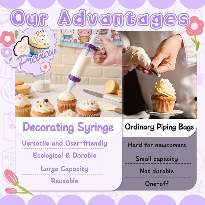 JAYVAR Dessert Decorating Syringe Set, Icing Dispenser Tool, Dessert Decorator Pro with 7 Icing Nozzles for Pushes Icing to Decorate Baked, Cake Decorating Gun for Frosting Cream to Make Cupcakes