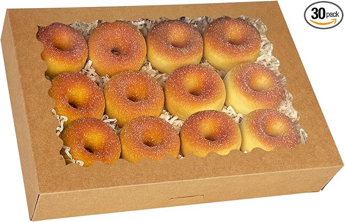 qiqee Auto-pop Up Brown Cookie Box with Window 16x10.5x2.5 Inch 24Pcs Bakery Pastry Macaron Bakery Box for Packaging