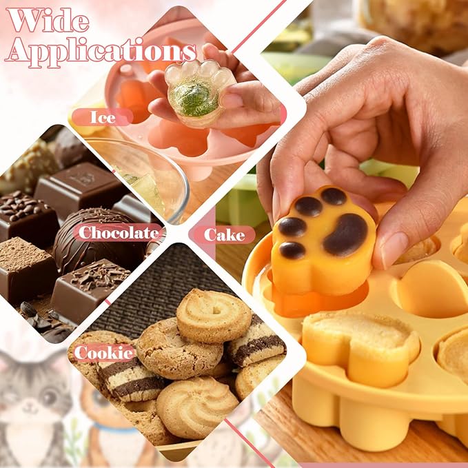 Ipotkitt Cute Animal Silicone Steamed Cake Molds with Lid Cat Paw Baking Tool Mold for Food Jelly Pudding Chocolate Cake, 6 Cavities, 15x15x3.5cm