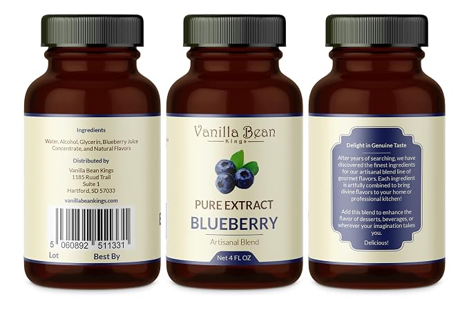 Pure Blueberry Extract for Baking and Flavoring - 4 OZ - Premium Quality Natural Flavors for Baked Goods, Desserts, & Cooking