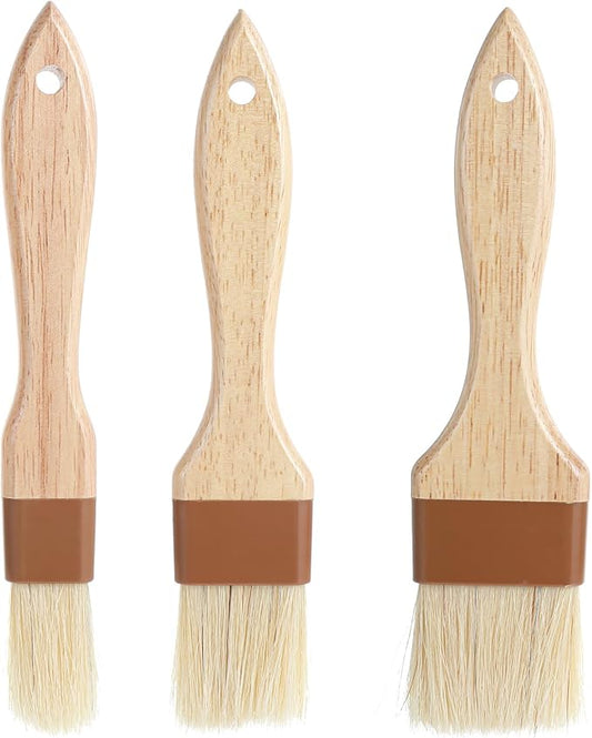 Pastry Brush Natural Bristle, 3Pcs Natural Bristle Basting Brush, Food Brushes Kitchen Baking Grilling Tools for Cooking and Baking for Marinade Butter Easy Clean