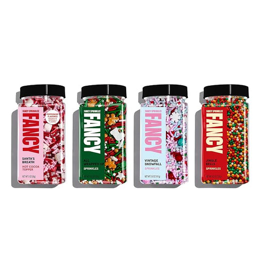Fancy Sprinkles Sprinkle All The Way Sprinkle Set | Christmas Sprinkles with Hot Cocoa Topper | Cookie Exchange & Holiday Baking | Christmas Gift for Bakers | 4 Pack (0.5c)