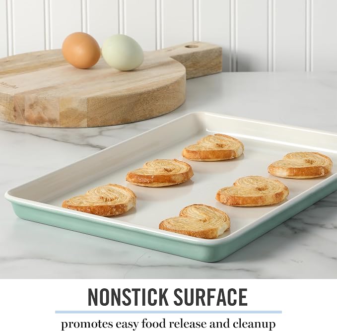 Martha Stewart Gallen 13 x 9 Inch Nonstick Carbon Steel Cookie Sheet - Teal Durable Baking Pan for Cookies, Brownies & Roasting