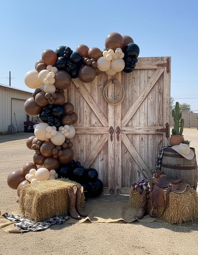 Black and Brown Balloon Garland Arch Kit 168pcs Different Size Western Balloon Arch for Boy First Rodeo Fiesta Party Wild West Country Birthday Cowboy Baby Shower Gender Reveal Party Decor