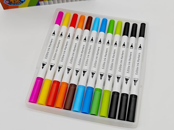 KORNNAC Food Coloring Edible Markers For Cookie Decorating,12pcs Color Pens,Double Side Comestibles Marker With Thick & Fine Tip For Cakes,cookie