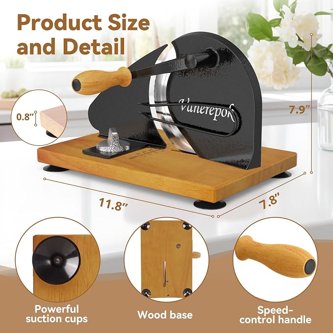 vanerepok Upgrade Manual Bread Slicer for Homemade Sourdough Bread, Classic Hand Crank Home Bread Slicer With Scale Line and Steel Fence, Sharp Blade, Adjustable Width for Homemade & Commercial Use