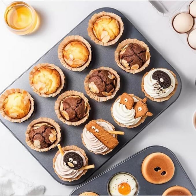 2-Pack 12-Cup Muffin Pan, Nonstick Bakeware | Carbon steel cupcake baking tray, BPA-free and easy release. Oven-safe for muffins and cupcakes. Great for home baking.