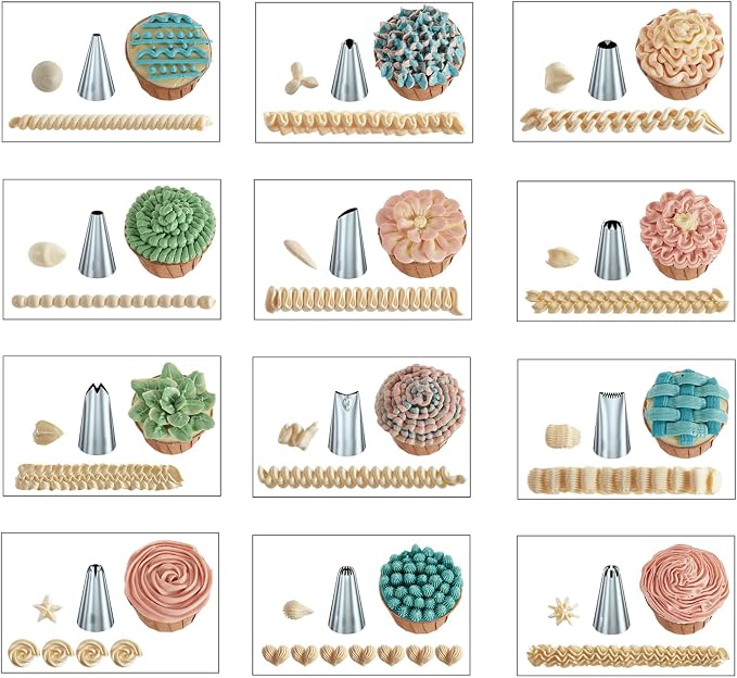 21pcs/set Cake Decorating Tools,Piping Bags and Tips Set;with 2pcs Reusable Icing Pastry Bags,Set Of 3 Scrapers,12 Different Icing Bags Tips, 2 Piping Bags Couplers and 2 Frosting Bags Ties