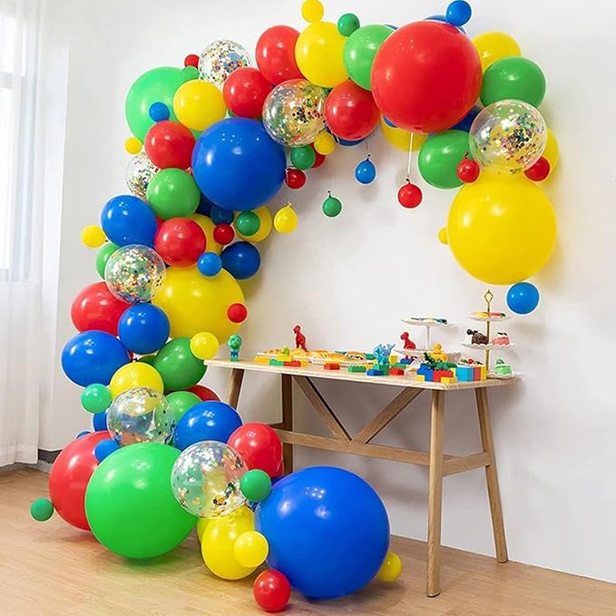 PartyWoo Red Yellow Blue Balloons, 140 pcs Blue Red and Yellow Balloons Different Sizes Pack of 18 Inch 12 Inch 10 Inch 5 Inch for Balloon Garland or Arch as Dog Party Decorations, Party Decorations