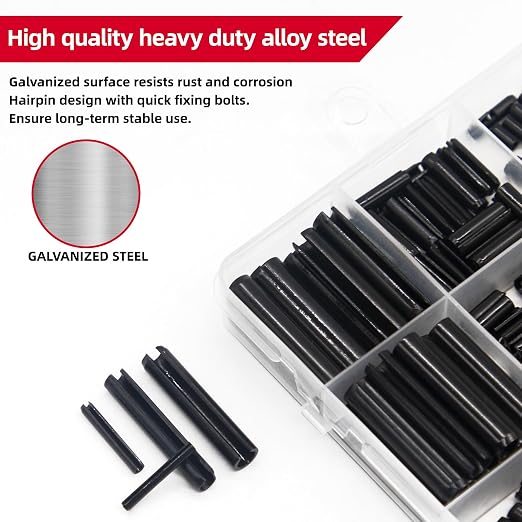 435-Piece Roll Pin Assortment Kit - Slotted Tension Pins, Split Dowels & Expansion Spring Pins - Includes M1.5 to M6 Sizes (13 Types) - Durable Spring Steel for Secure Fastening