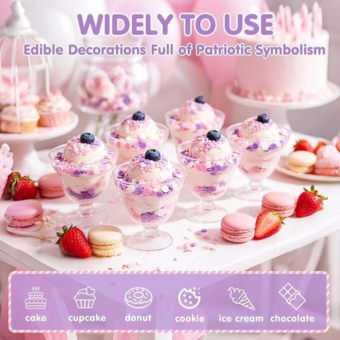 Edible Round Confetti Sprinkles for Cake Decorating,Pink Purple White Round Confetti Sprinkle,Pastel Sugar Sprinkle Circular Candy for Cake Baking,Cupcake Cookie Donut Desserts Decorations,Gender Reveal Baby Shower Birthday Party Supplies