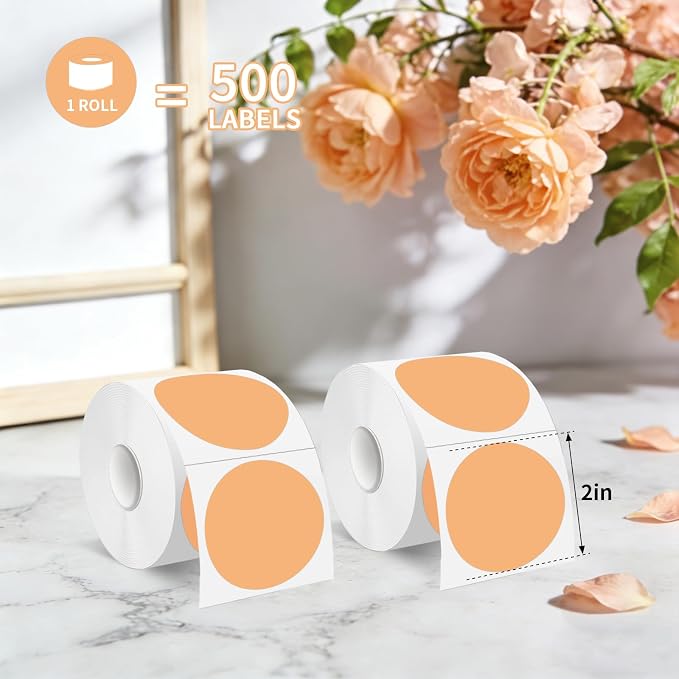 500 Labels/Roll 2" Apricot Round Thermal Labels, Waterproof Circle Blank Thermal Sticker Compatible with Direct Thermal Label Printers for DIY Logo Designs, Thank You, Small Business