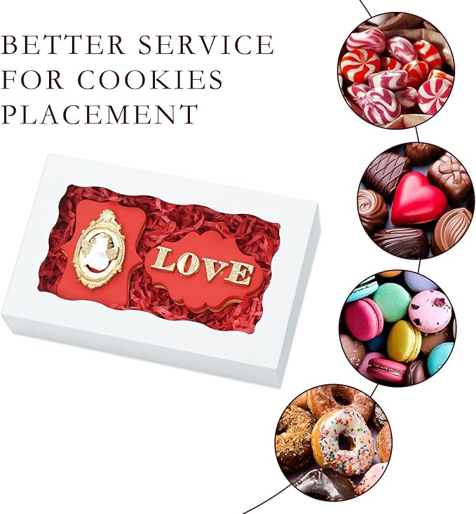 20pcs Cookie Boxes with Window 7x4.375x1.5 Inches Bakery Boxes Treat Box Chocolate Covered Strawberries Box for Christmas Valentine's Day Mother's Day - White