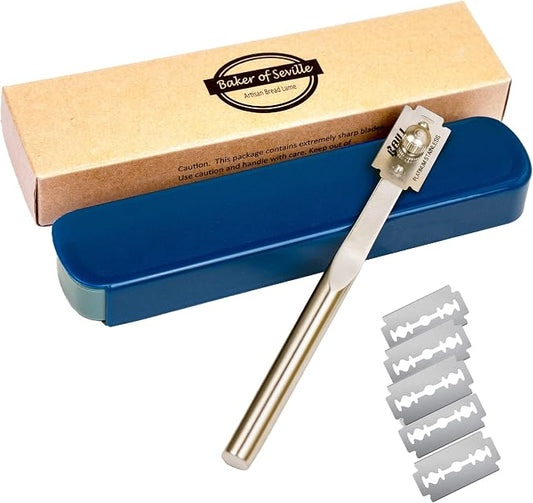 Baker of Seville Bread Lame | Sourdough Scoring Tool, 6 Blades | Stainless curved blade scores sourdough & artisan loaves cleanly. Includes 6 replacement blades for baguettes & batards.