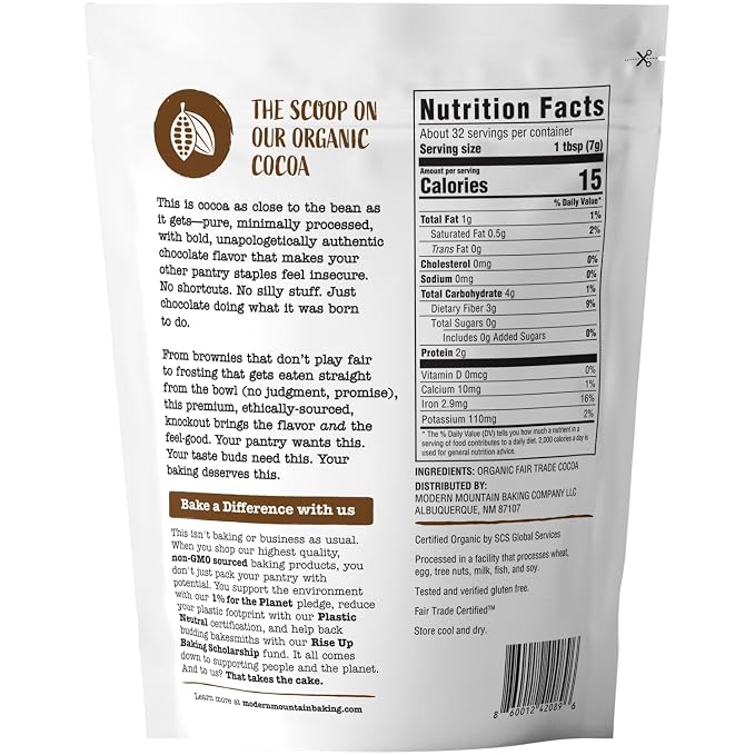 Organic Cocoa Powder (8 oz) Premium Cocoa, Bold Rich Flavor, Perfect for Baking, Fair Trade Certified, 100% Unsweetened Cocoa Powder, Non-GMO Sourced, Verified Gluten Free