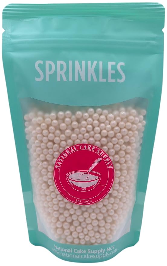 NCS White Shimmer 4mm Edible Sugar Pearls Sprinkles – Cupcake, Cake, Cookie & Baking Decorations, 7 oz