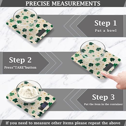 Food Scale Kitchen Scale for Baking Cooking Digital Food Weighing Measuring Scale Small Waterproof Electric Food Scale Green Clovers and Stars