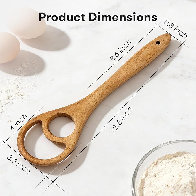 Wooden Danish Dough Whisk - 12.6" Handcrafted Dutch Bread Whisk for Batter, Pizza Dough & Baking - Upgraded One-Piece Sourdough Whisk with Flow-Through Design-2 Pack