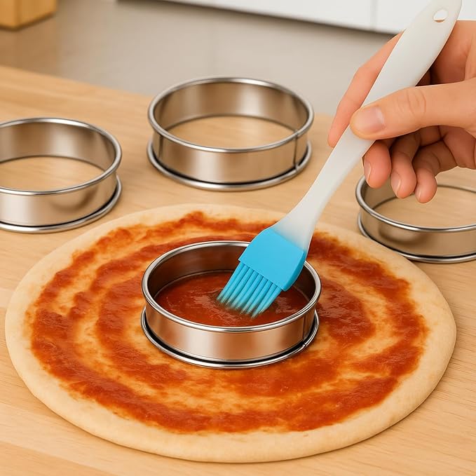 20 Pack 4 Inch English Muffin Rings, Stainless Steel Crumpet Rings Double Rolled Tart Ring Nonstick Tart Ring for Baking Metal Pastry Ringd Mold with Silicone Brush for Dessert Food Making Tool