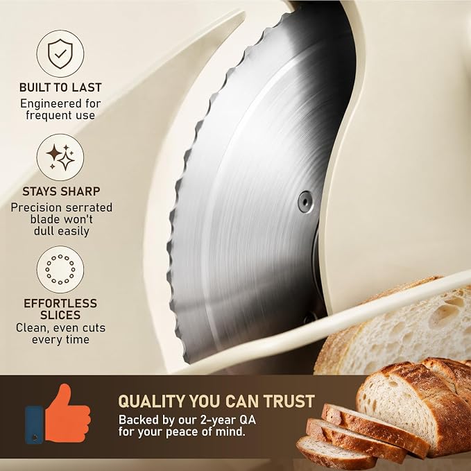 Manual Bread Slicer for Homemade Sourdough – Hand Crank Rotary Slicer | 0–0.8″ Adjustable Thickness, Stainless Steel Serrated Blade, Non-Slip Suction Cups, and Aluminum Alloy Frame