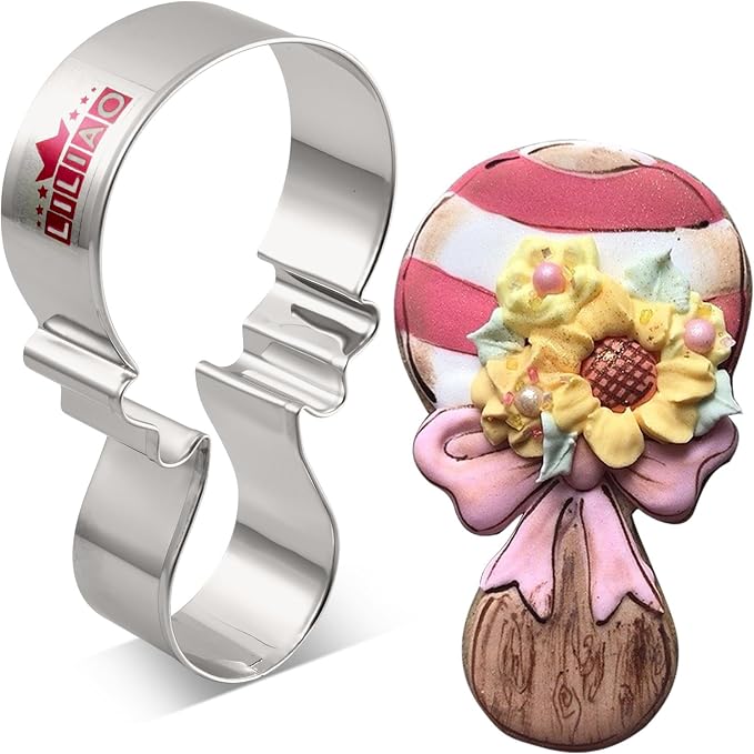 LILIAO Rattle Cookie Cutter for Baby Shower - 2.4 x 4.3 inches - Stainless Steel