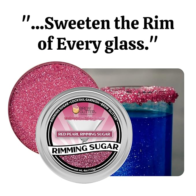 Brew Glitter - Red Pearl Rimming Sugar (1LB, 1x Resealable Bag) Cocktail Garnish for Mixed Drinks & Refreshments