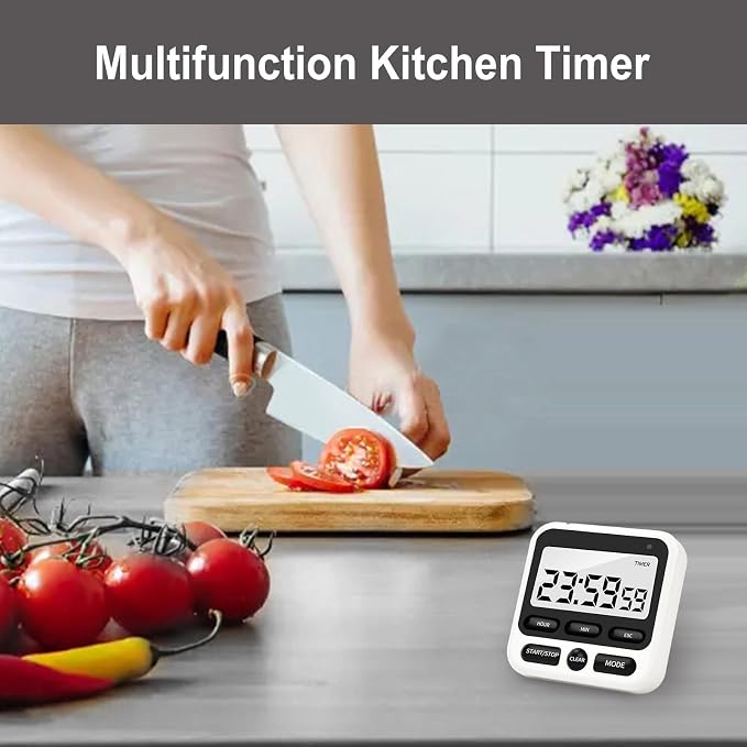 2 Pack Multifunctional Kitchen Timer with Silent/Alert Mode, 24-Hour Clock, Memory Recall, Fast-Forward, and Magnetic Back for Cooking, Baking, Teaching