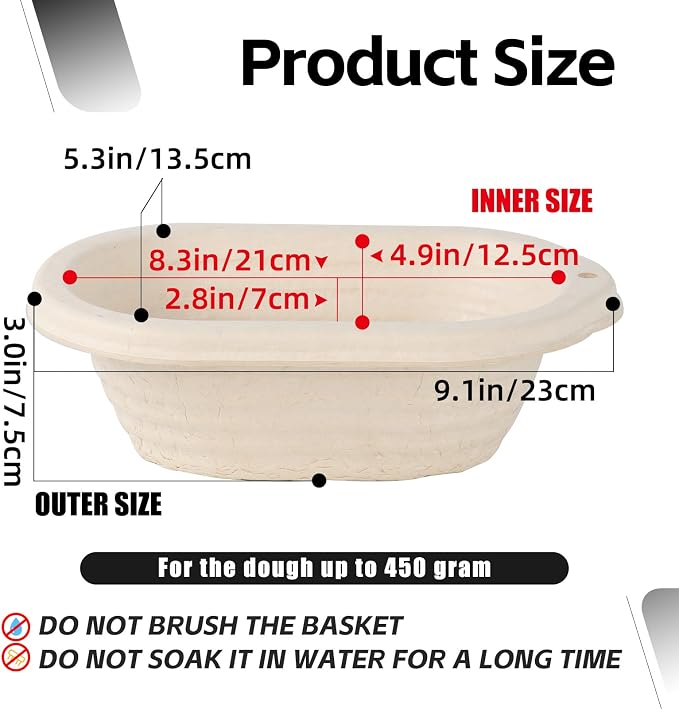 2 x 8 inch Pulp Oval Sourdough Banneton Bread Proofing Basket Baking Supply with Linen Liners for Professional and Homemade Artisan Bread