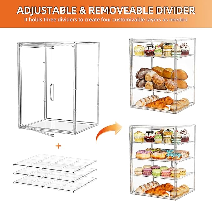4 Tier Cupcake Stand Acrylic Cardboard Cupcake Tower Holder, Dessert Pastry Cookie Display Stand Case with Lid for Birthday Wedding Party Decoration, Large Adjustable Bread Box, XXL
