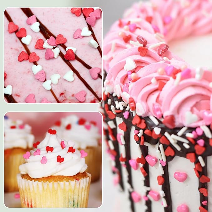 Twisweet Edible Pink Sprinkles for Cake Decorating, Pink Pearls Heart Sugar Sprinkles Mix Baking Candy, Cake Topper Cupcake Cookie Ice Cream Decorations, Valentine Mother's Day Birthday Wedding Baby Shower Party Supplies (130g/4.58oz)