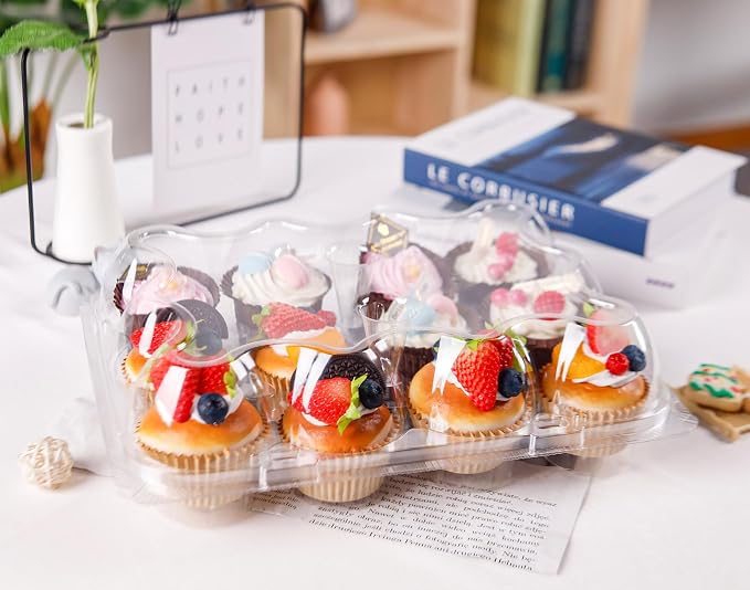 NPLUX 12 Count Cupcake Containers 6 Pack Cupcake Holders Plastic Clear Reusable Cupcake Containers with Detachable Tall Dome Lids Stackable Cupcake Boxes for 72 Cupcakes, BPA Free, Standard Size