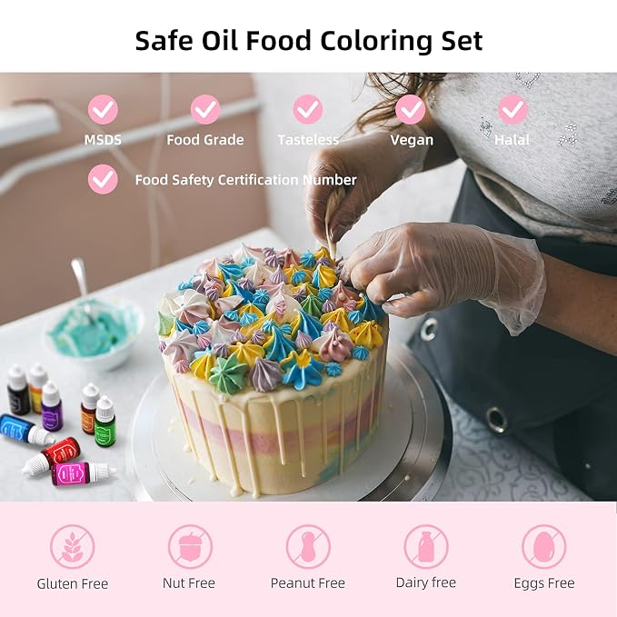 Upgraded Oil Based Food Dye Coloring for Chocolate Candy Cake - DaCool Edible Food Coloring for Cake Decorating Baking Cake Color for Cookie Icing Frosting Fondant Meringues - .35 Fl.Oz Bottles