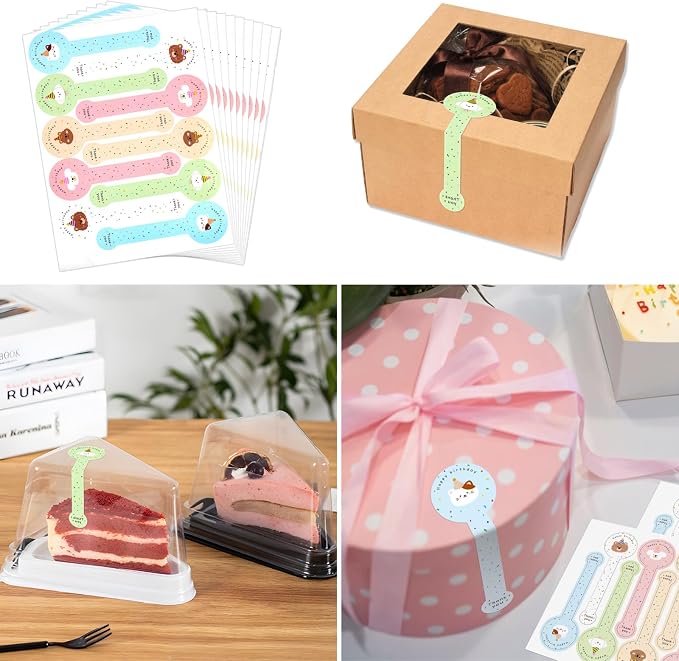 300pcs Happy Birthday Handmade Lollipop Baking Stickers for Cake Box/Tin/Jar/Coffee Cup/Bottle, Long Label Animal Sealing Bakery Stickers for Gift Wrapping Self-Adhesive Tamper Evident Seal Labels