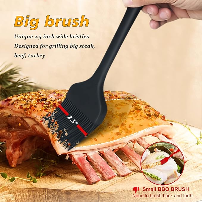 Walfos 3 Size Basting Brush, 600°F High Heat Resistant Silicone Pastry Brushes for BBQ, Baking, Kitchen Cooking, Desserts- BPA Free&Dishwasher Safe