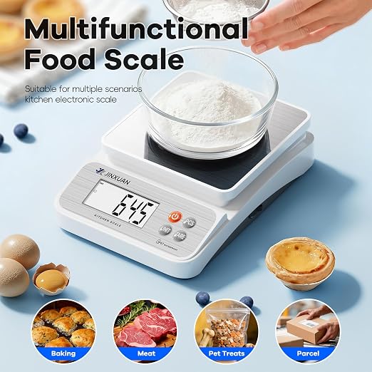 Large Kitchen Scale 5kg/11lbx0.1g Waterproof Digital Food Scale for Kitchen Rechargeable Food Weighing Scale Grams and Ounces with LCD Display USB Cord for Baking Cooking Weight Loss Meal Prep