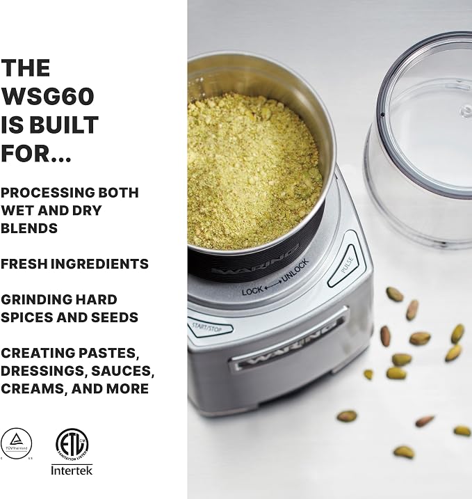 Waring Commercial Electric Spice Grinder, 3-Cup Capacity, Stainless Steel Blades, Dry & Wet, Spices, Pastes, Sauces, Whipped Cream, Herb blends, WSG60
