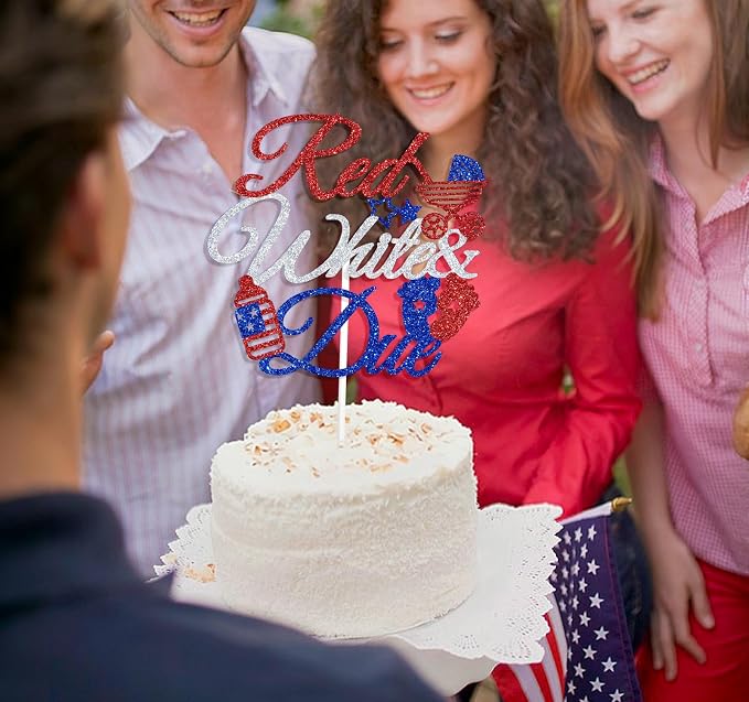 Red White & Due Cake Topper, 4th of July Baby Shower Cake Decor, A Little Firecracker is on the Way, American Independence Day Patriotic Gender Reveal Decorations Supplies for Boys Girls