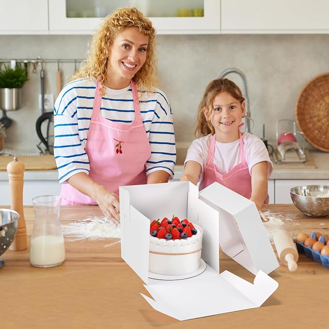 25Pcs 8x8x8 Inch Cake Boxes, White Bakery Boxes with Window, Square Disposable Cake Containers Package for Cookies Pies Bake Decorating Supplies Cupcakes Cajas Pasteles (15 Pcs Stickers)