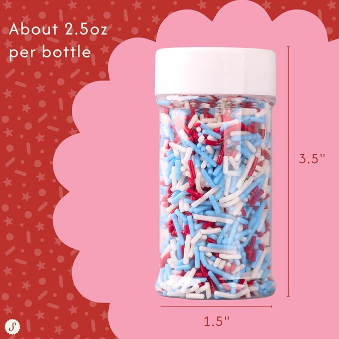 Sweets Indeed Dye Free 4th of July Sprinkles 3-Pack Set – Patriotic Sanding Sugar, Jimmies Mix and Star Sprinkles with No Artificial Dyes for Baking & Decorating Cupcakes, Cookies, Cakes & Desserts – 7.48 ounces