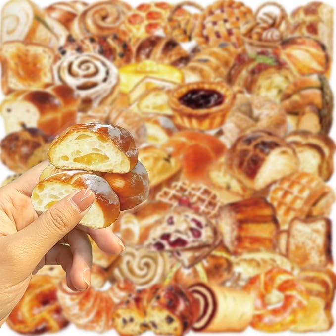 50PCS Bakery PET Stickers Yellow Bread Aesthetic Waterproof Vinyl Decals 2 Inch for Journals Scrapbooks Laptops Water Bottles (Bakery)