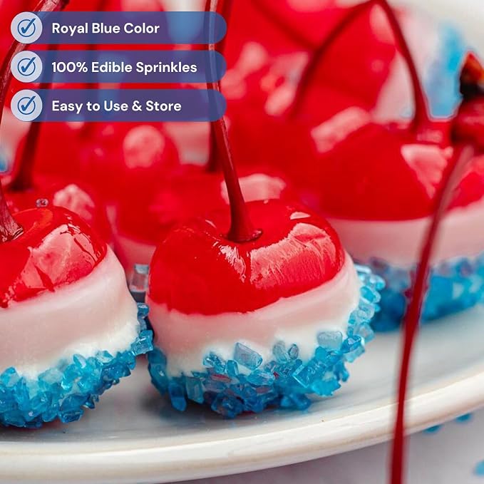 Blue Sanding Sugar | Royal Blue Sprinkles | Edible Coarse Sugar Crystals | For Baking Dessert Decorating, Cake, Cupcake, Cookie, Ice Cream | 4th of July Graduation Holiday Party | 4.6 Ounces