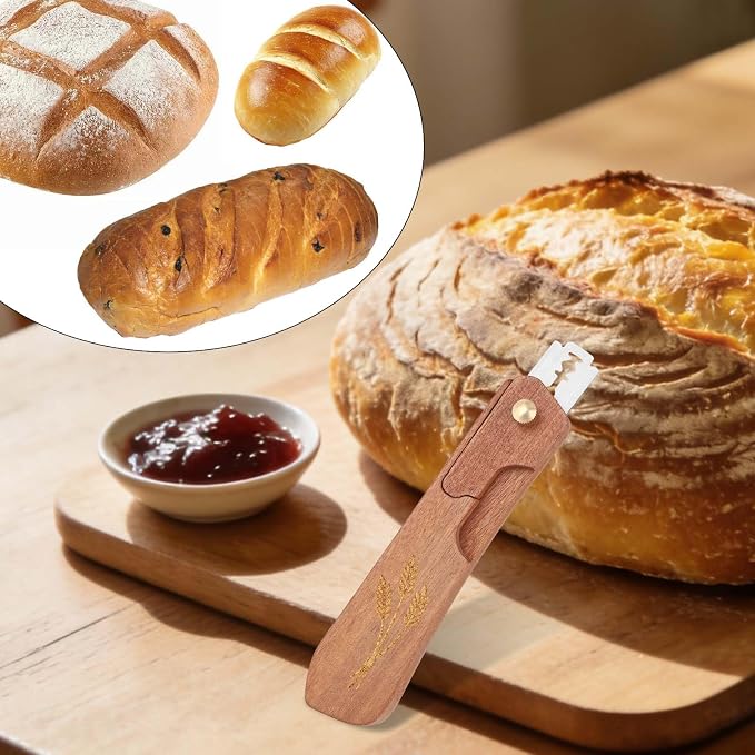 Penitue Bread Dough Scoring Tool, Professional Wooden Sourdough Lame with with 10 Stainless Steel Razor Blades Bread Dough Knife for Bake Making Supplies Accessories