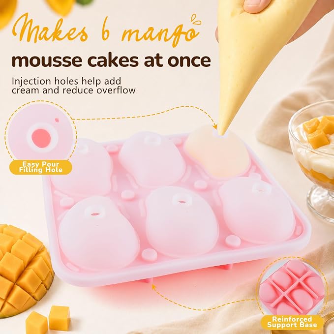 3D Mango Silicone Mold for Mousse, 6-Cavity Fruit Pudding Mango Mold for Baking Pastry, Non-Stick Mango Shape Cake Mold for Mousse Cake, Jelly, Chocolate, Ice Cream