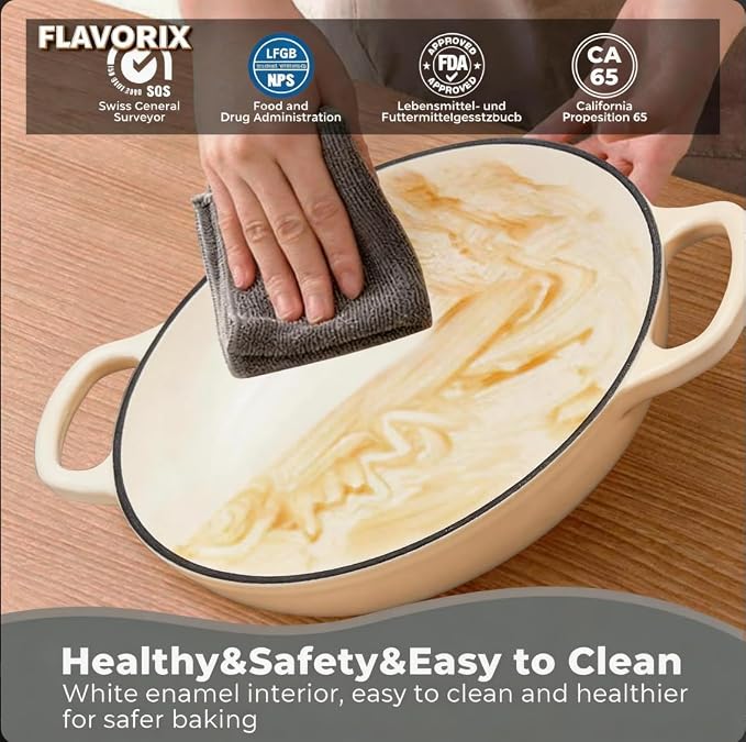Cast Iron Bread Oven for Sourdough, 6Qt Bread Baking Pan with Lid, Enameled Sourdough Dutch Oven for Bread Baking, Oven Safe up to 482℉, Latte