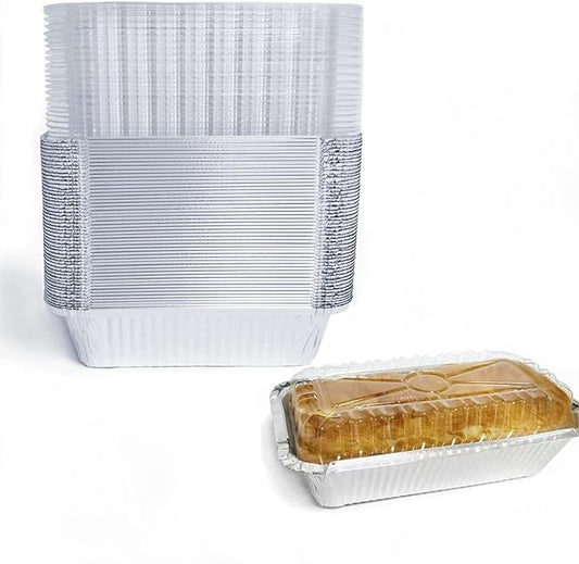 Disposable Loaf Pan with Lid for Baking - 1.5 Lb Disposable Bread Pans - Meatloaf Pans – 50 Aluminum Foil Pans and 50 Clear Lids - Perfect for Baking Cakes, Bread, Meatloaf…