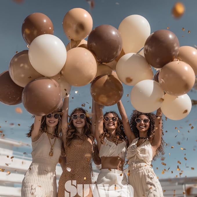 SUWEN Brown Balloons 60Pcs,12 inch Dark Light Brown and Sand White Latex Balloons for Boho Neutral Birthday Thanksgiving Teddy Bear Party Decorations