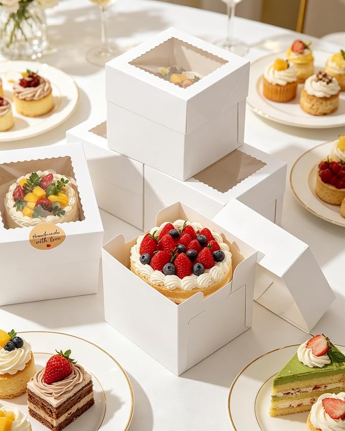 COTOPHER 30Pcs 6x6x6 Inches Mini Cake Boxes, White Bakery Boxes with Window, Cake Containers for Pastries, Cookies, Chocolates, Cupcakes, Birthday Party Cake Decorating Supplies for Gift Giving