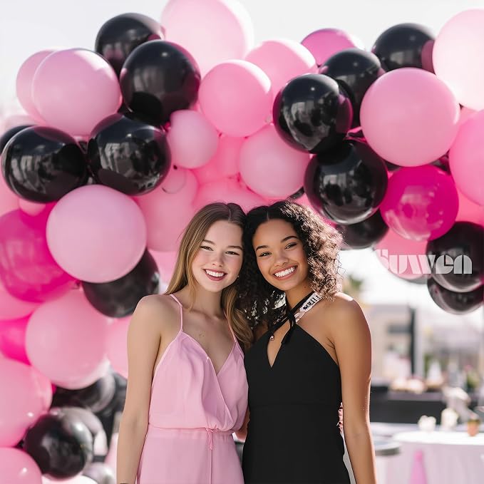 SUWEN Hot Pink and Black Balloons, 60Pcs 12inch Hot Light Pink and Black Latex Balloons Kit for Women Birthday Anniversary Party Decoration