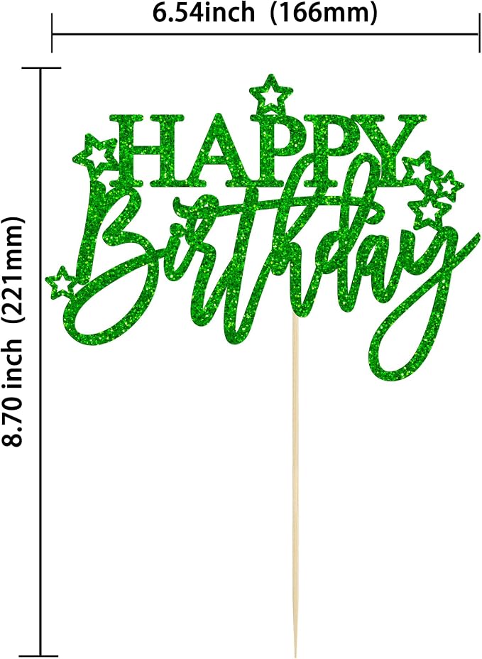 Gyufise 1Pcs Happy Birthday Cake Topper Glitter Happy Birthday Cake Pick for Celebrating Happy Birthday Anniversary Theme Party Cake Decorations Supplies Light Green