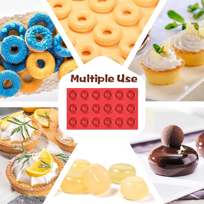 Mini Donut Mold, 18 Cavity Mini Donut Silicone Mold, Heat Resistant Silicone Donut Molds for Baking, Silicone Donut Pan for Baking Muffin Cakes Tart Bread